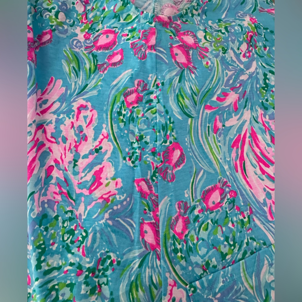 Lilly Pulitzer Kristen Flounce Swing Dress SZ S Amalfi Blue Best Fishes - Picture 11 of 15